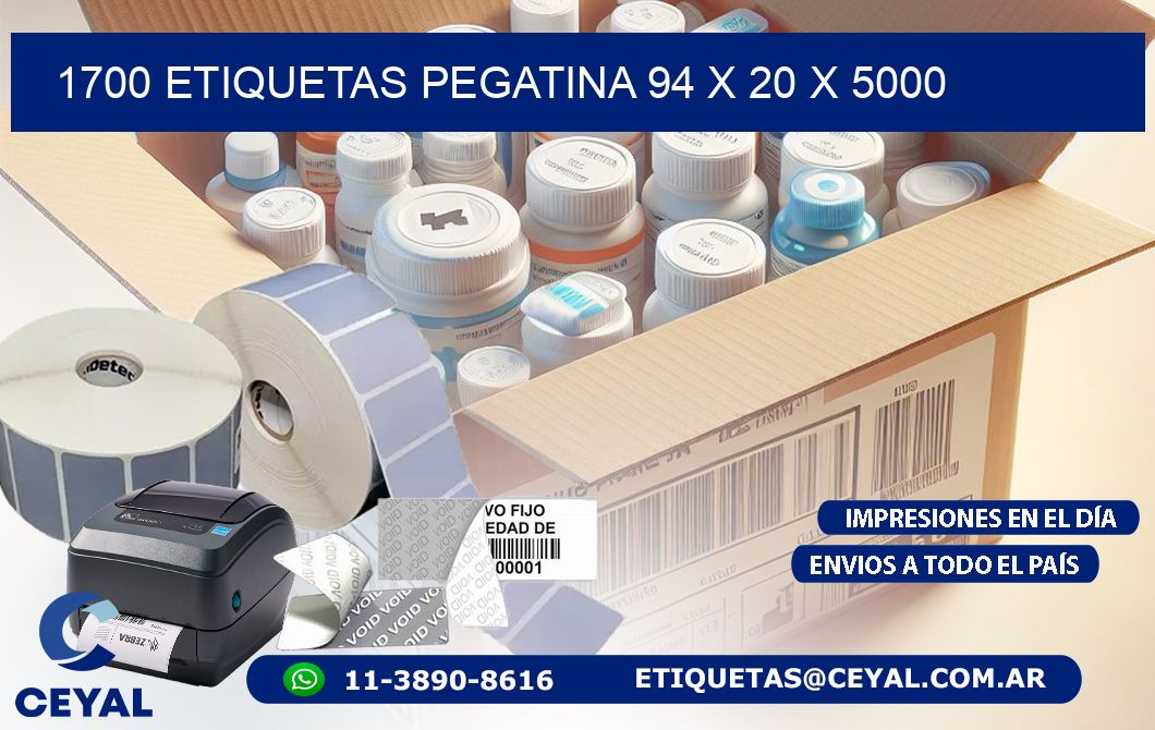 1700 ETIQUETAS PEGATINA 94 x 20 x 5000