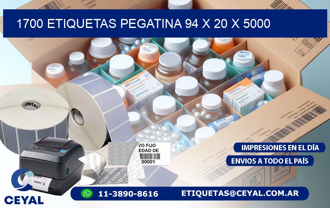 1700 ETIQUETAS PEGATINA 94 x 20 x 5000