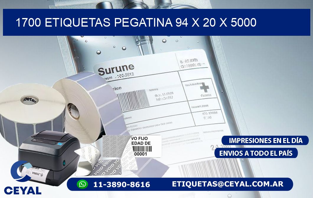 1700 ETIQUETAS PEGATINA 94 x 20 x 5000