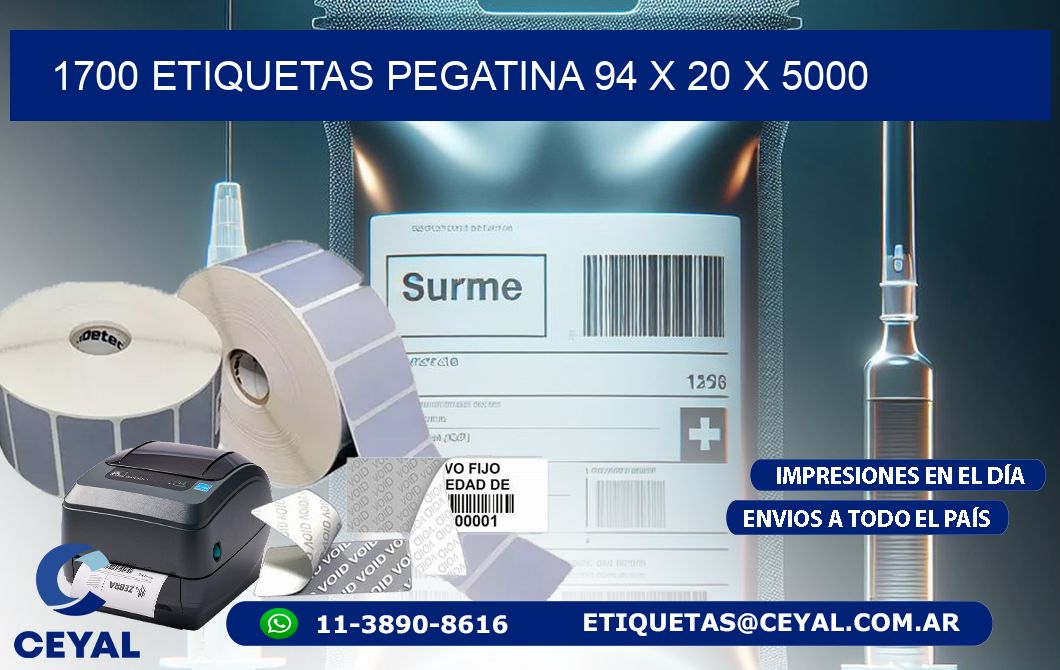 1700 ETIQUETAS PEGATINA 94 x 20 x 5000