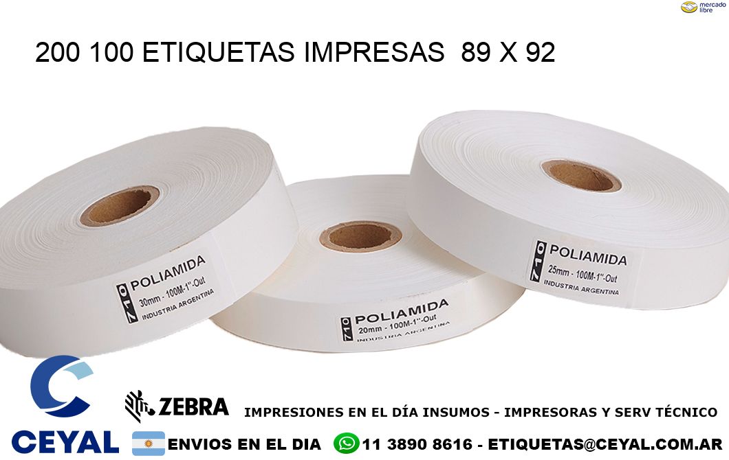 200 100 ETIQUETAS IMPRESAS  89 x 92