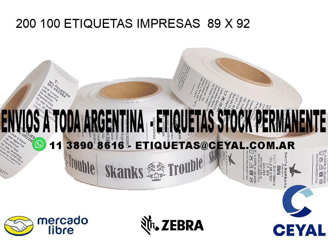 200 100 ETIQUETAS IMPRESAS  89 x 92