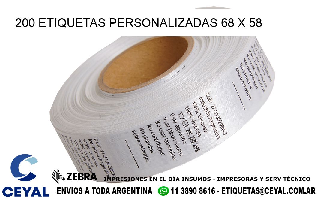 200 ETIQUETAS PERSONALIZADAS 68 x 58