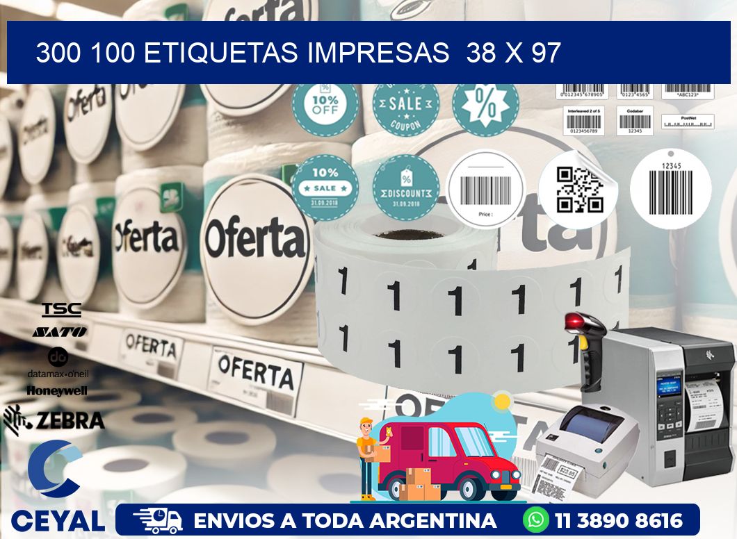 300 100 ETIQUETAS IMPRESAS  38 x 97