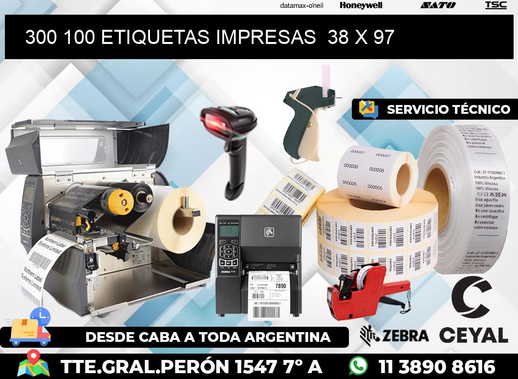 300 100 ETIQUETAS IMPRESAS  38 x 97