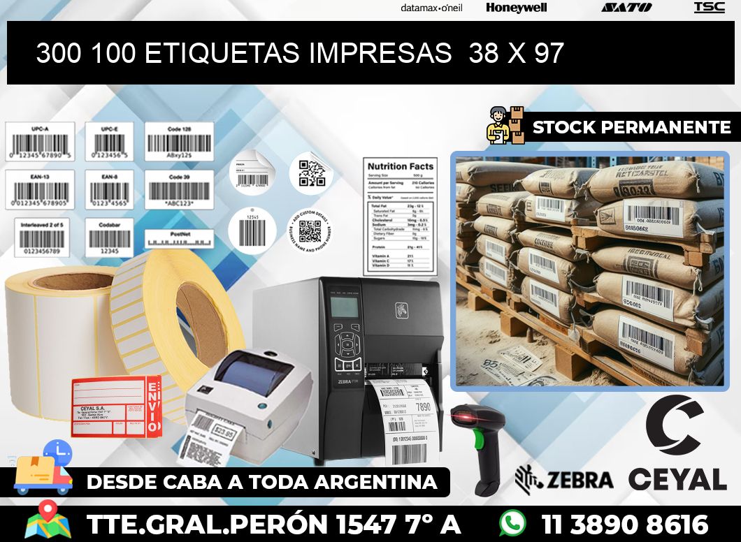 300 100 ETIQUETAS IMPRESAS  38 x 97