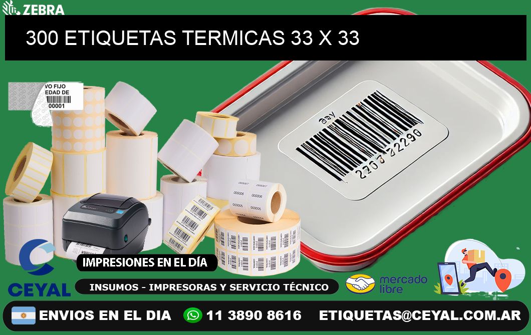300 ETIQUETAS TERMICAS 33 x 33