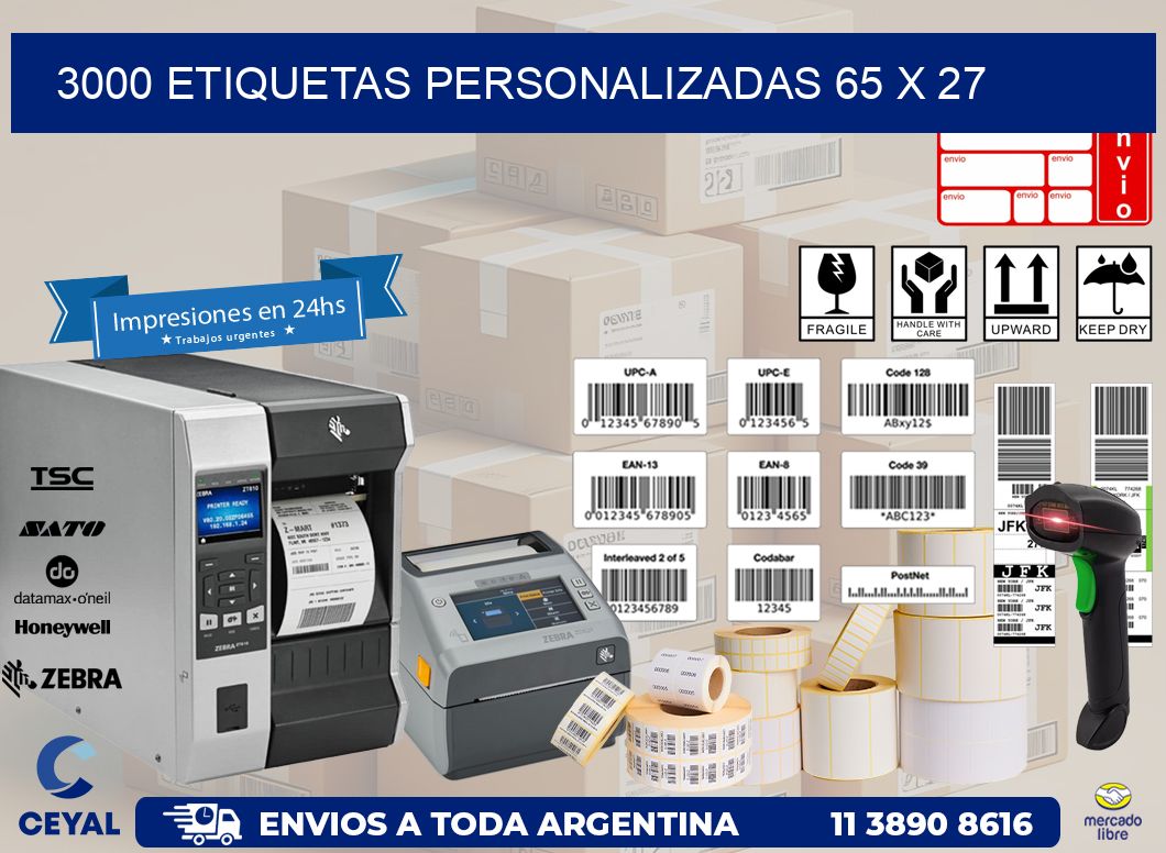 3000 ETIQUETAS PERSONALIZADAS 65 x 27