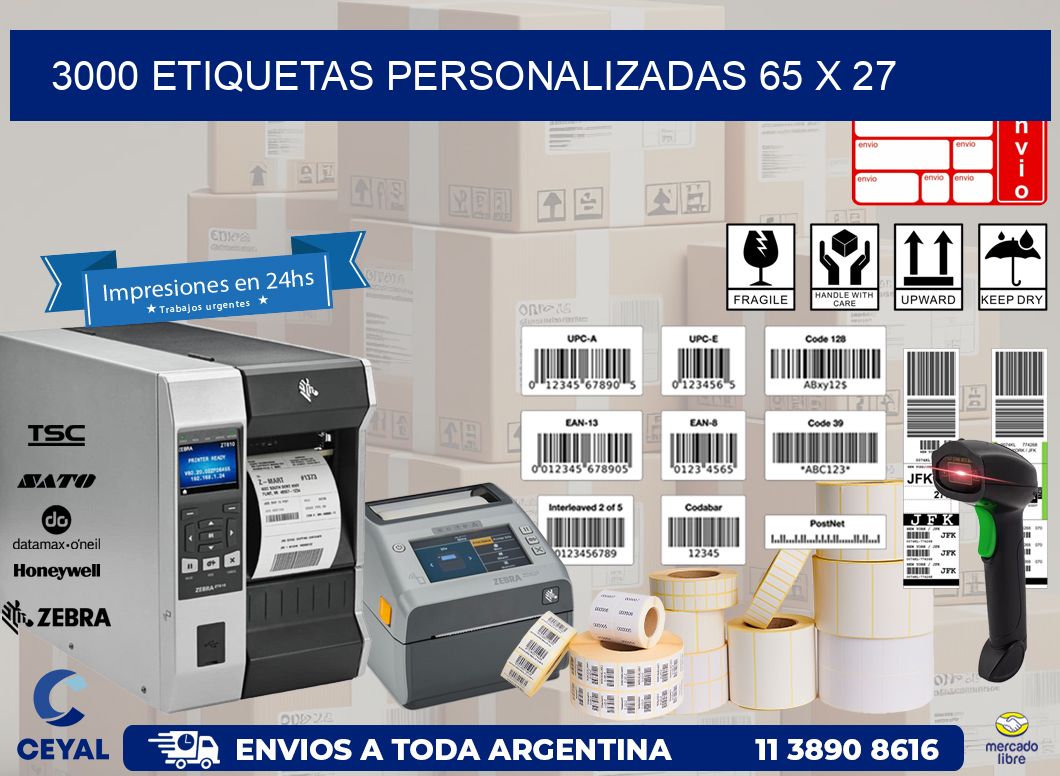 3000 ETIQUETAS PERSONALIZADAS 65 x 27