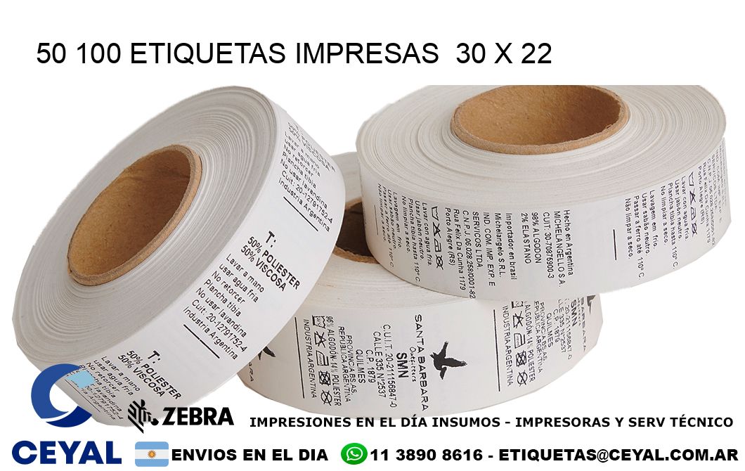 50 100 ETIQUETAS IMPRESAS  30 x 22