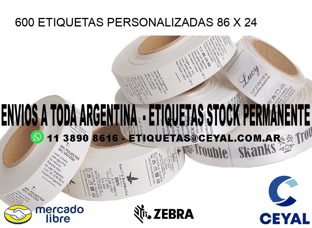 600 ETIQUETAS PERSONALIZADAS 86 x 24