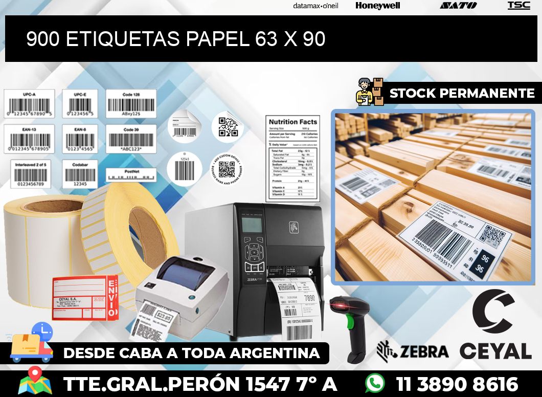 900 ETIQUETAS PAPEL 63 x 90