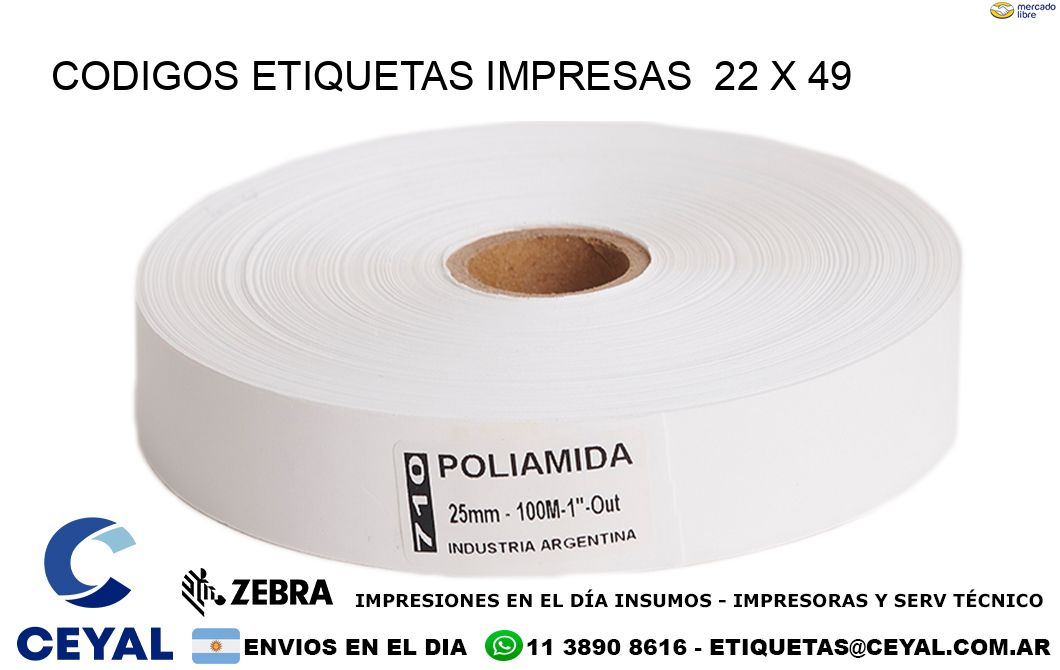 CODIGOS ETIQUETAS IMPRESAS  22 x 49