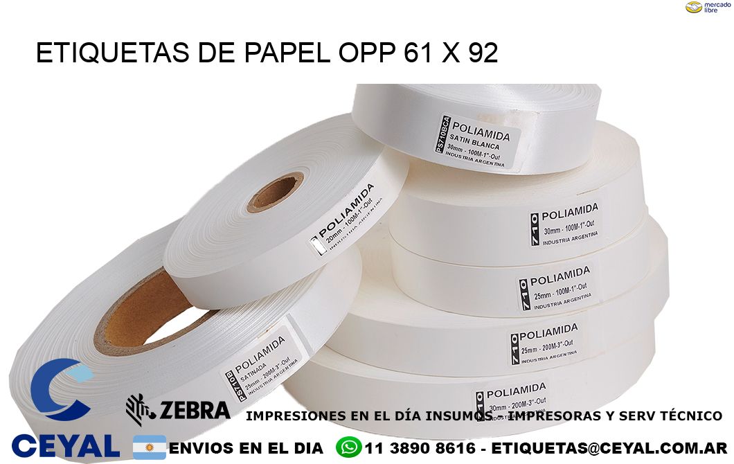 ETIQUETAS DE PAPEL OPP 61 x 92