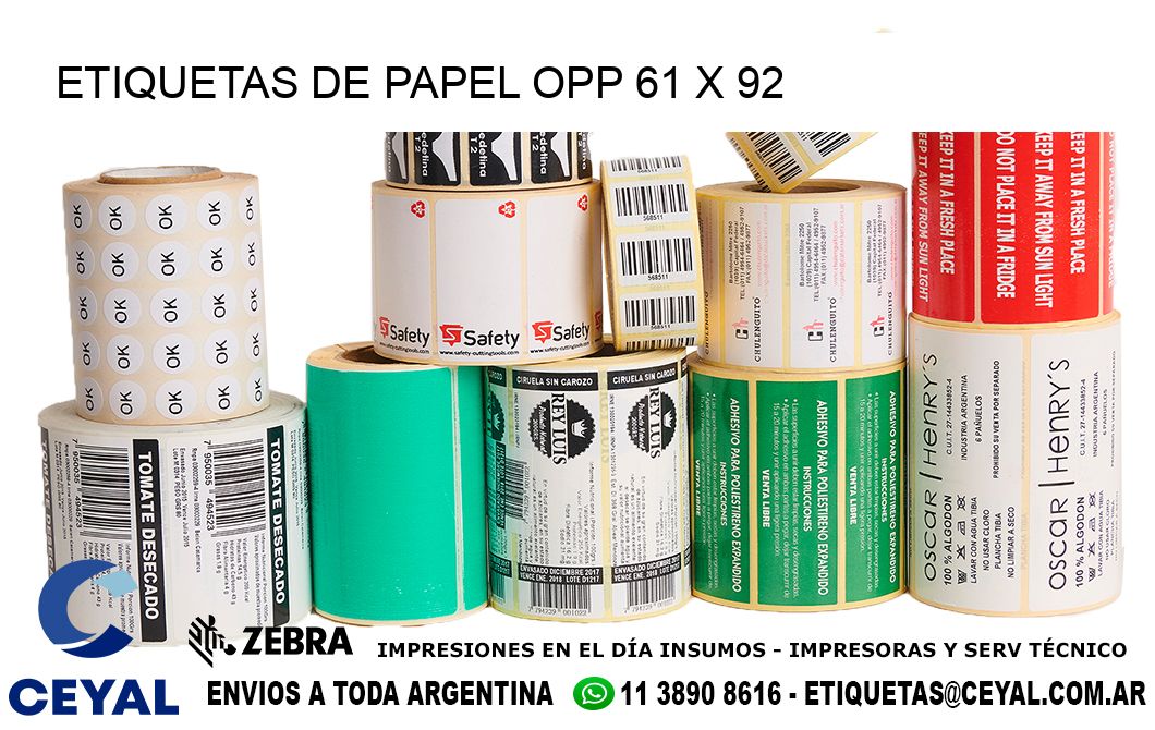 ETIQUETAS DE PAPEL OPP 61 x 92