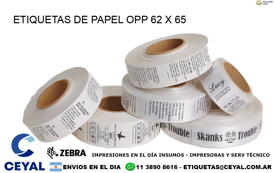 ETIQUETAS DE PAPEL OPP 62 x 65