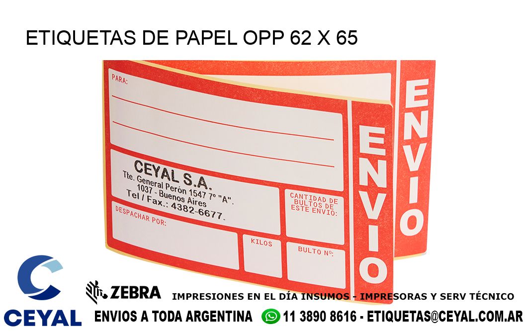 ETIQUETAS DE PAPEL OPP 62 x 65