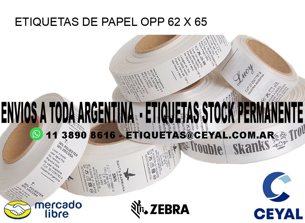 ETIQUETAS DE PAPEL OPP 62 x 65