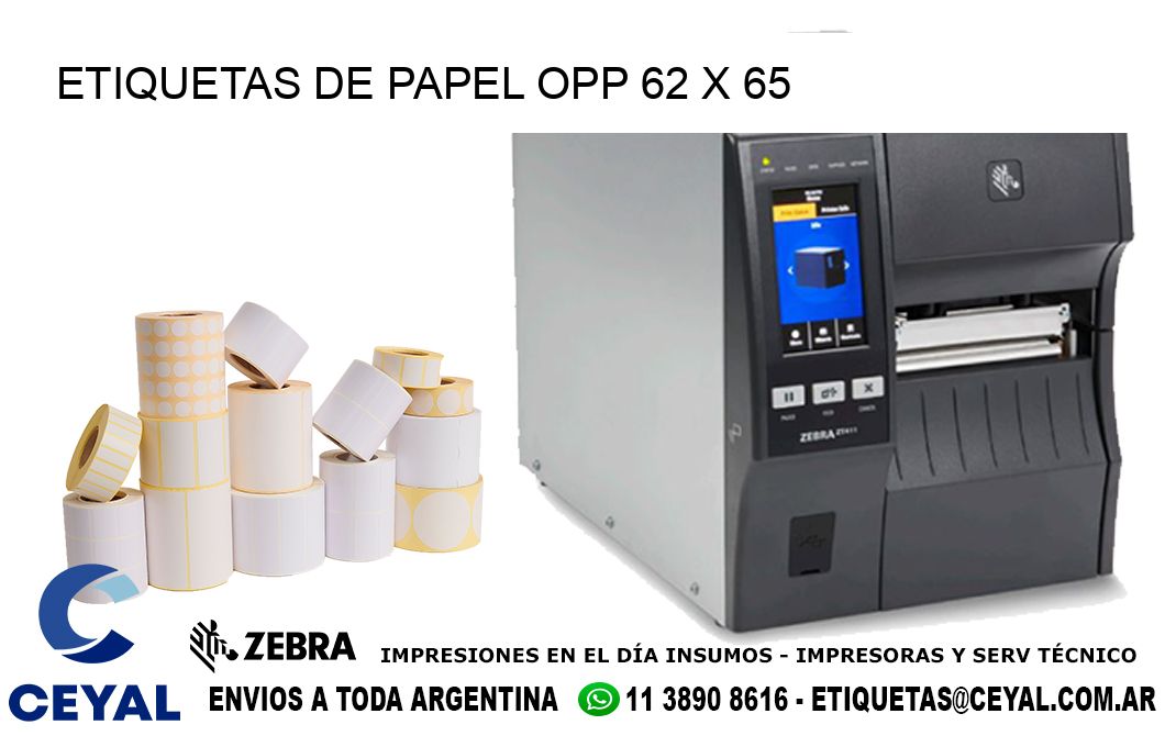 ETIQUETAS DE PAPEL OPP 62 x 65