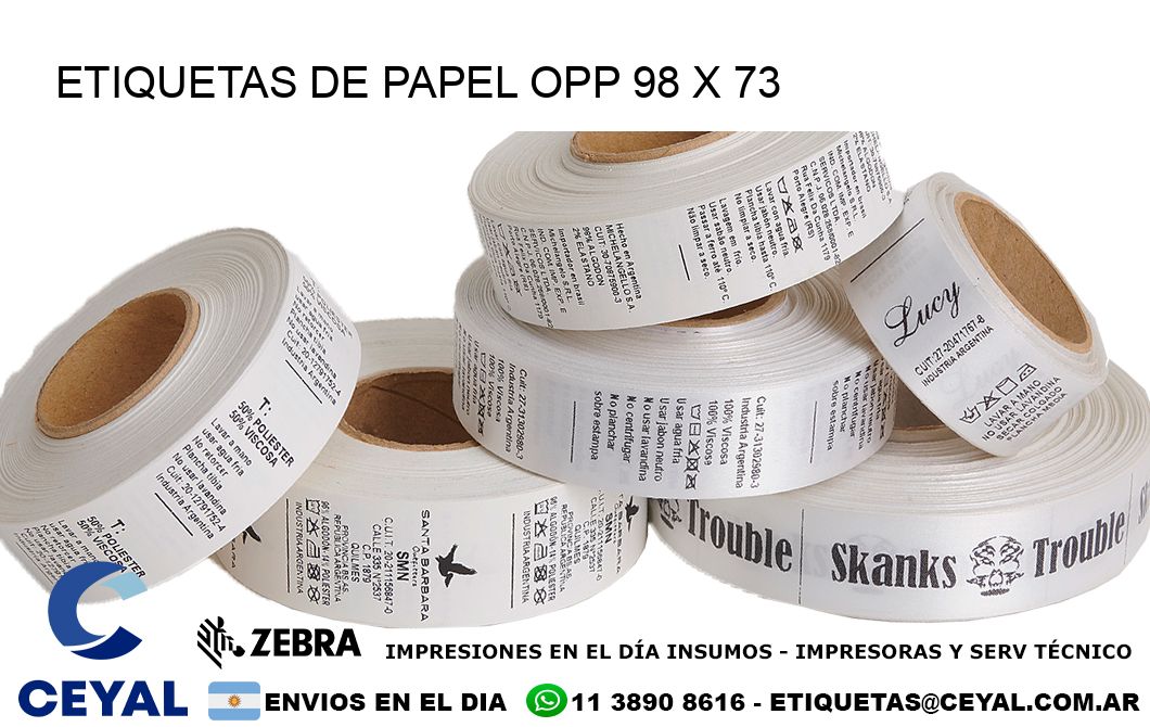 ETIQUETAS DE PAPEL OPP 98 x 73