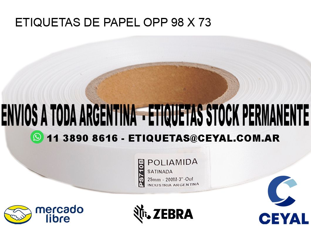 ETIQUETAS DE PAPEL OPP 98 x 73