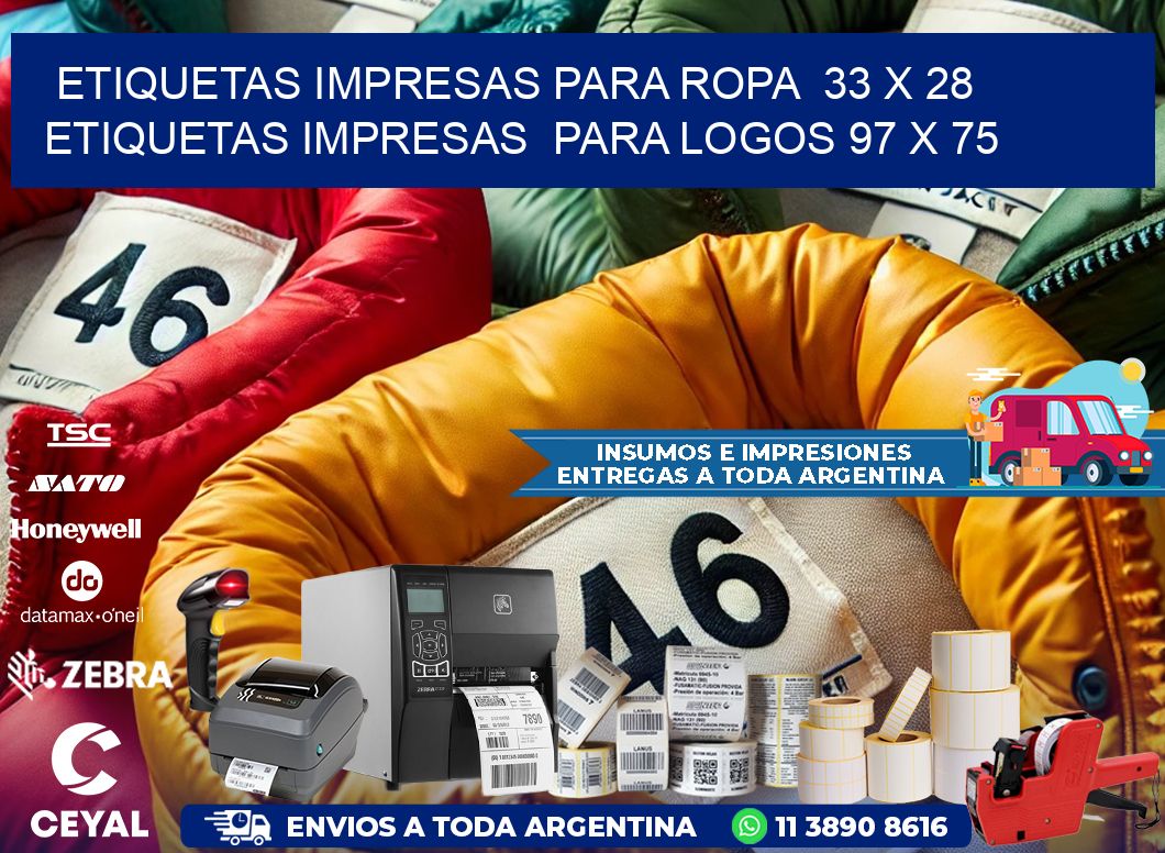 ETIQUETAS IMPRESAS PARA ROPA  33 x 28 ETIQUETAS IMPRESAS  PARA LOGOS 97 x 75