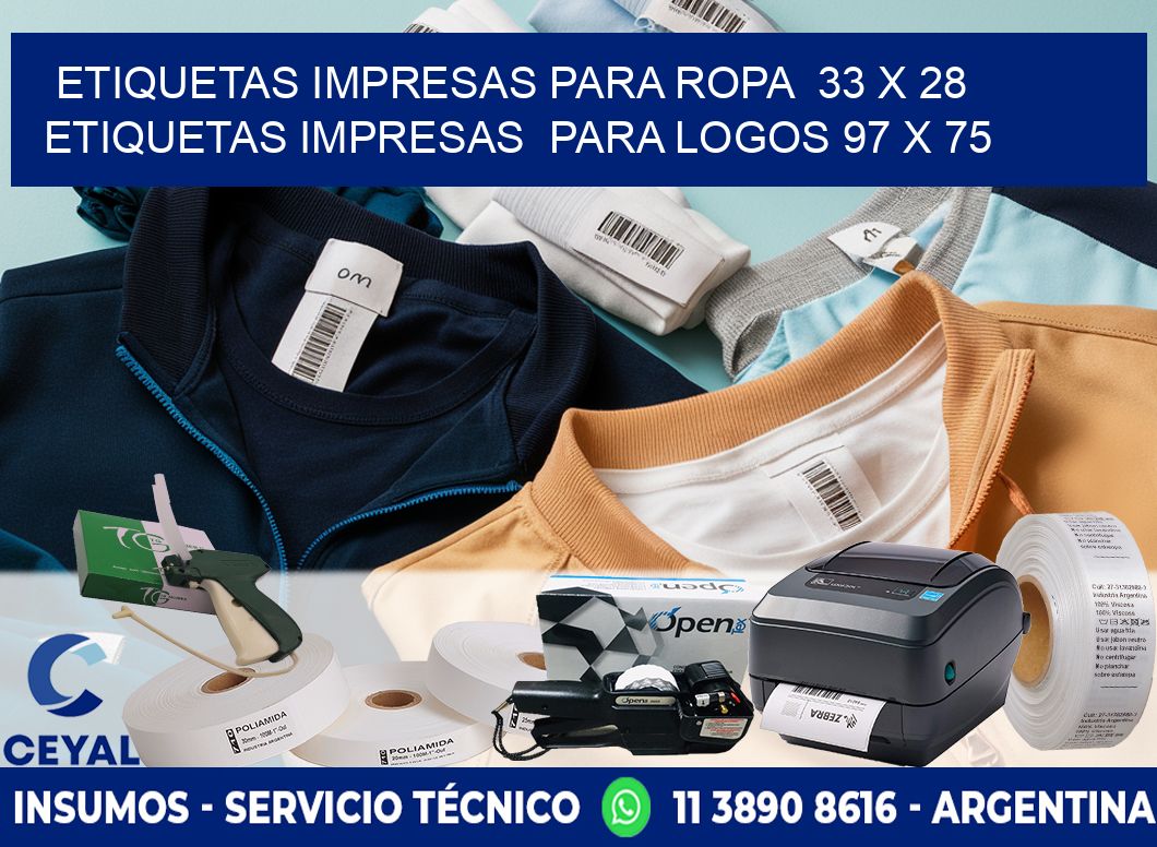 ETIQUETAS IMPRESAS PARA ROPA  33 x 28 ETIQUETAS IMPRESAS  PARA LOGOS 97 x 75