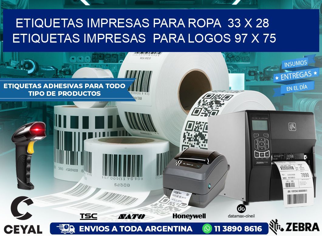 ETIQUETAS IMPRESAS PARA ROPA  33 x 28 ETIQUETAS IMPRESAS  PARA LOGOS 97 x 75