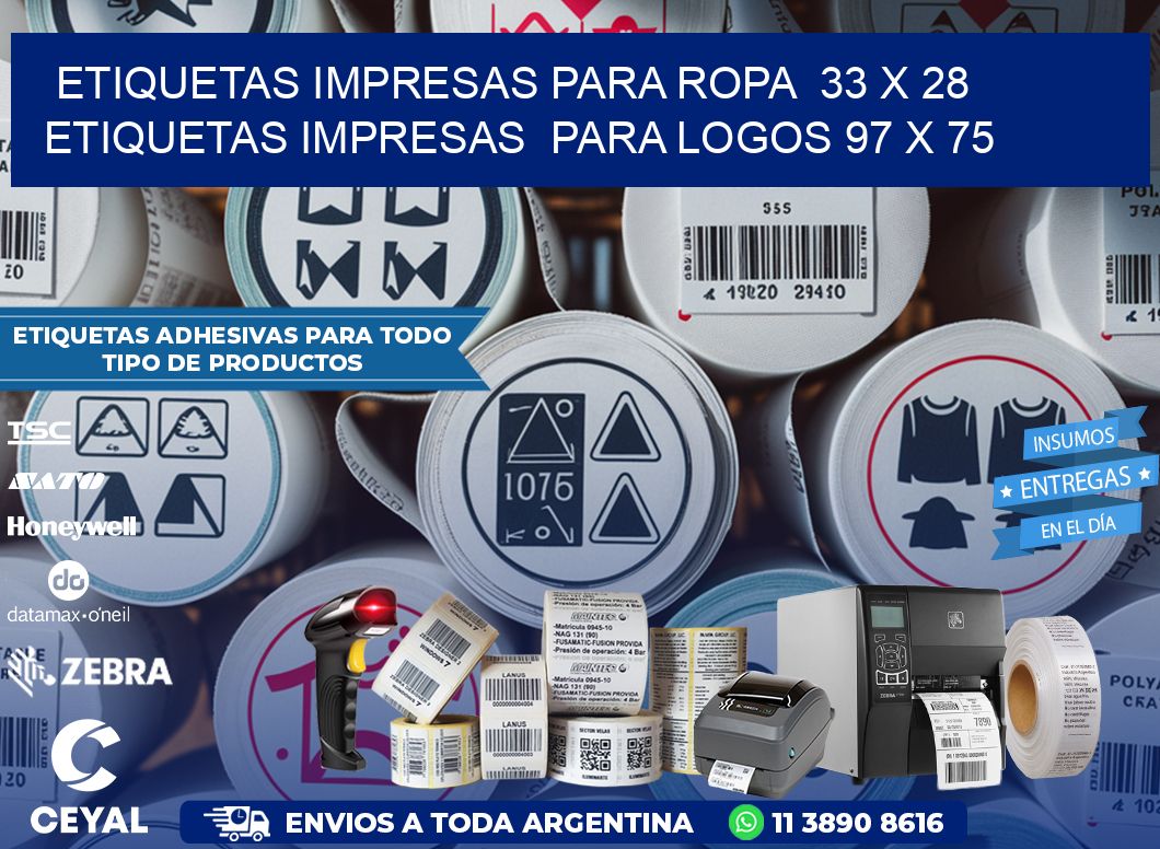 ETIQUETAS IMPRESAS PARA ROPA  33 x 28 ETIQUETAS IMPRESAS  PARA LOGOS 97 x 75