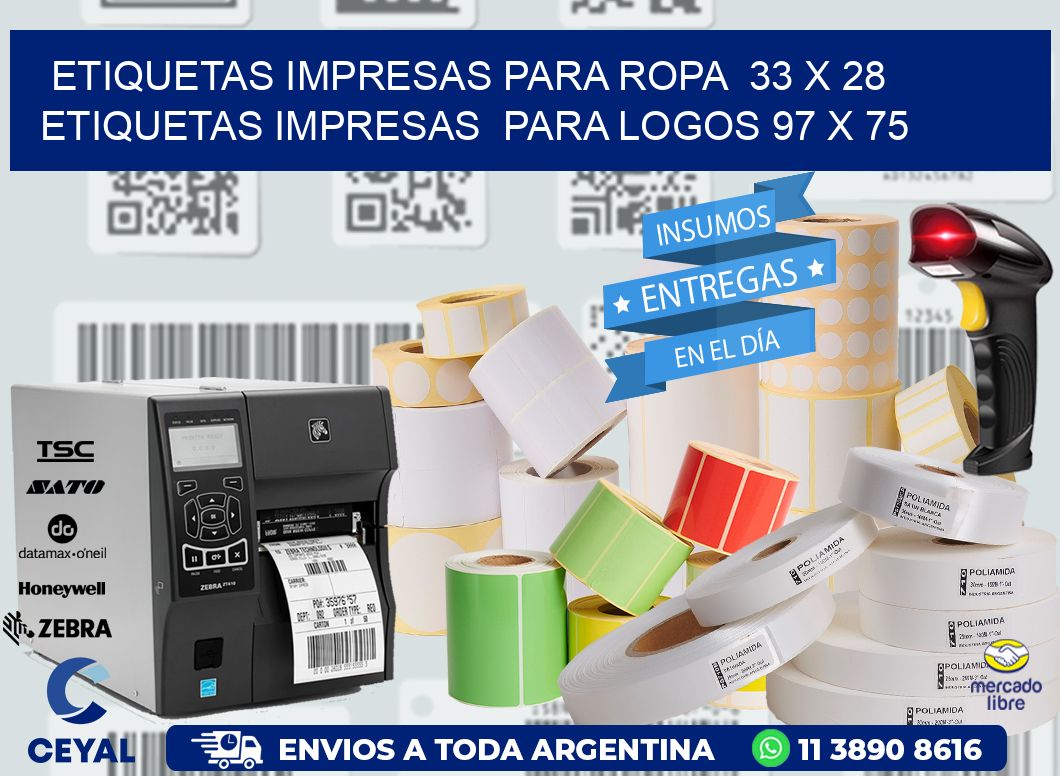 ETIQUETAS IMPRESAS PARA ROPA  33 x 28 ETIQUETAS IMPRESAS  PARA LOGOS 97 x 75