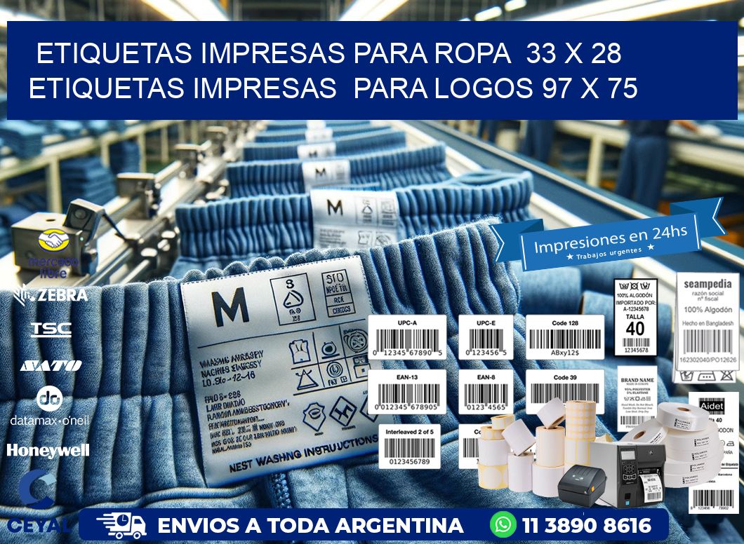 ETIQUETAS IMPRESAS PARA ROPA  33 x 28 ETIQUETAS IMPRESAS  PARA LOGOS 97 x 75