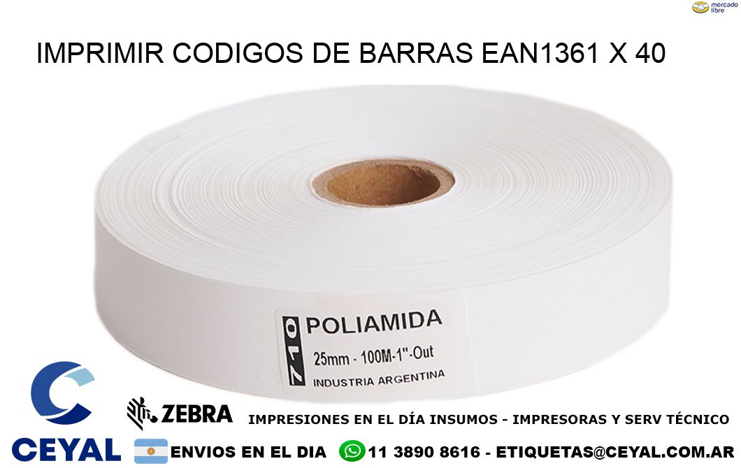 IMPRIMIR CODIGOS DE BARRAS EAN1361 x 40