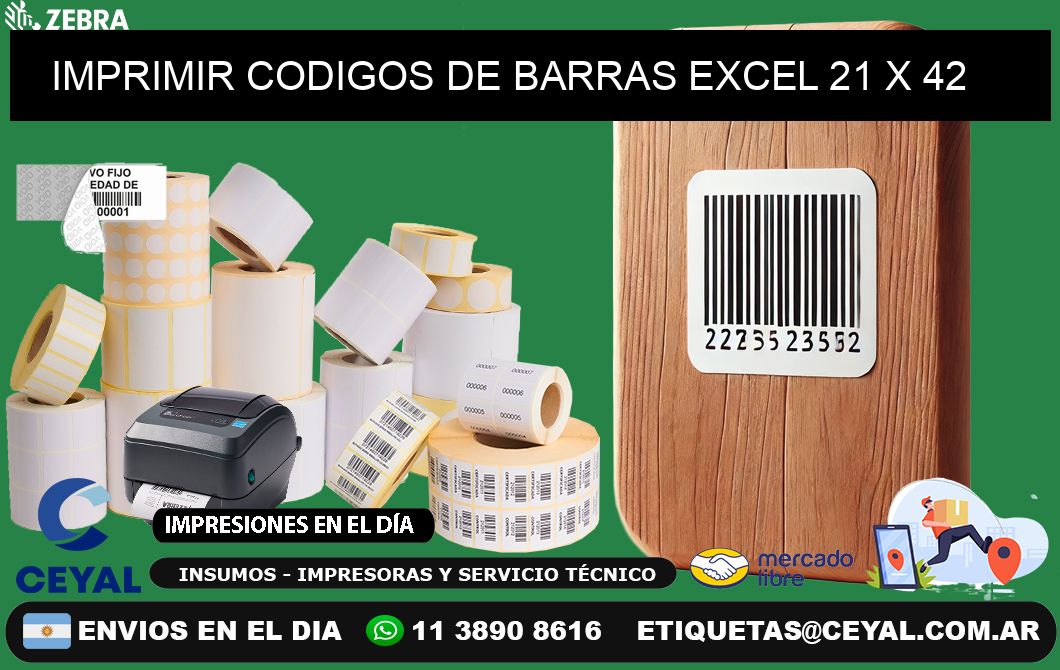 IMPRIMIR CODIGOS DE BARRAS EXCEL 21 x 42