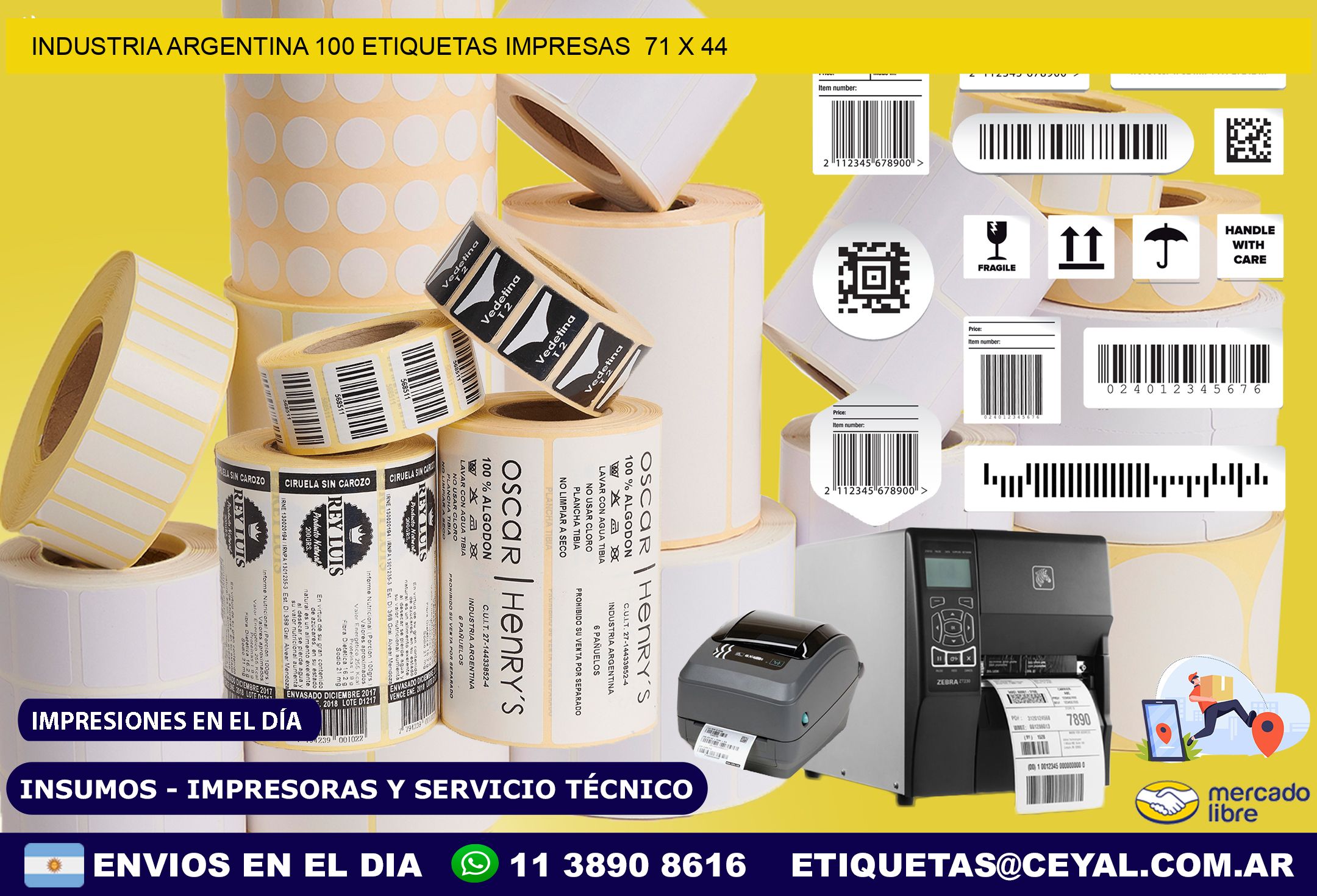 INDUSTRIA ARGENTINA 100 ETIQUETAS IMPRESAS  71 x 44