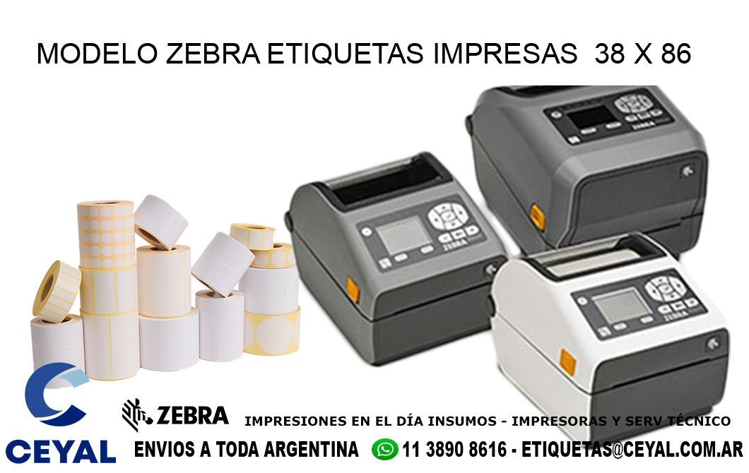 MODELO ZEBRA ETIQUETAS IMPRESAS  38 x 86