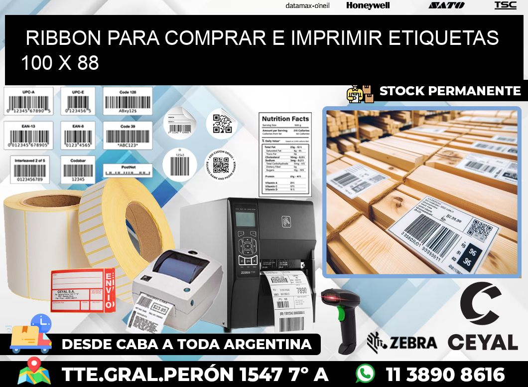 RIBBON PARA COMPRAR E IMPRIMIR ETIQUETAS 100 x 88