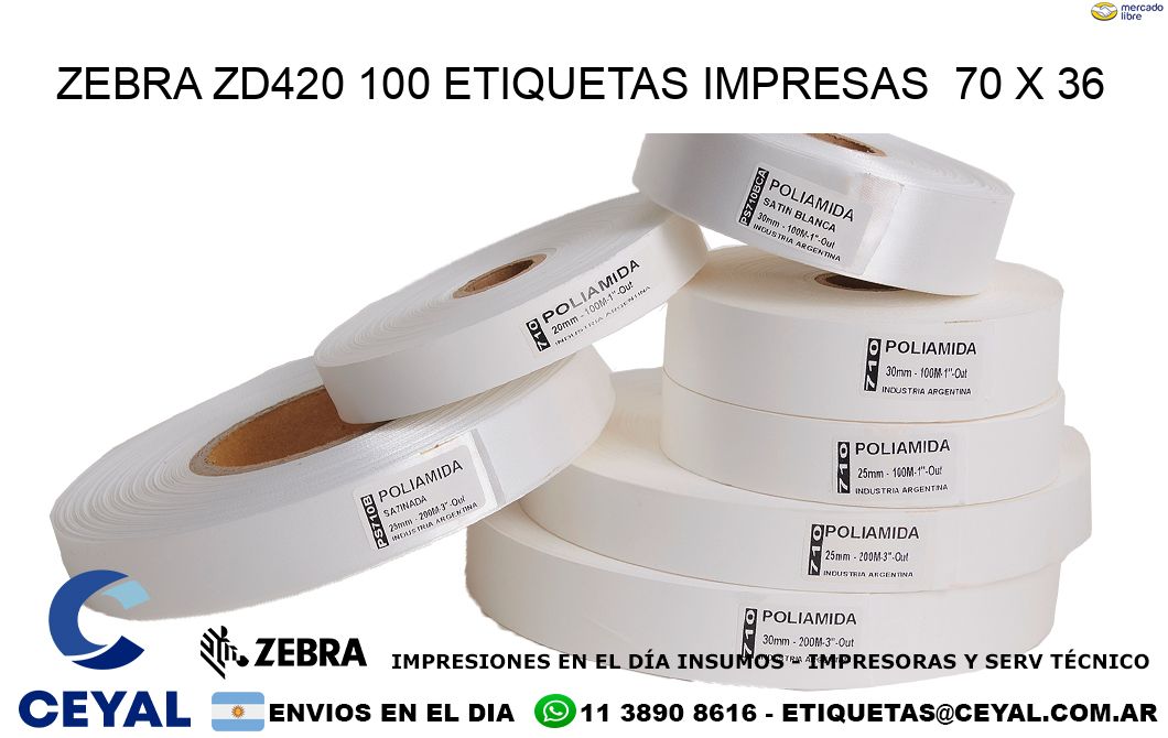 ZEBRA ZD420 100 ETIQUETAS IMPRESAS  70 x 36