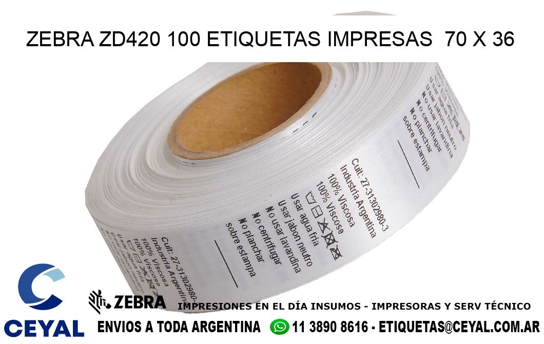 ZEBRA ZD420 100 ETIQUETAS IMPRESAS  70 x 36