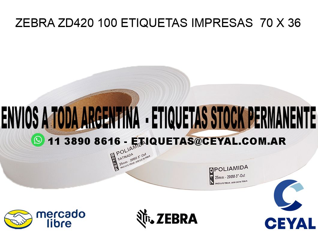 ZEBRA ZD420 100 ETIQUETAS IMPRESAS  70 x 36