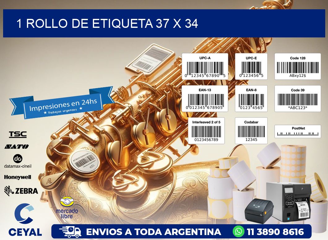 1 ROLLO DE ETIQUETA 37 x 34