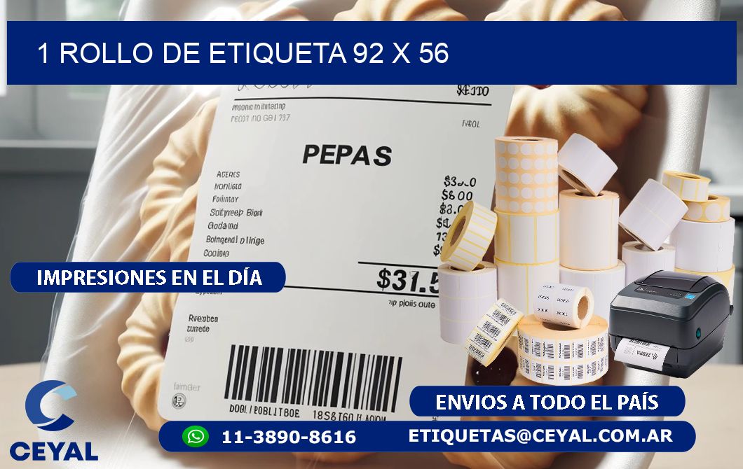 1 ROLLO DE ETIQUETA 92 x 56