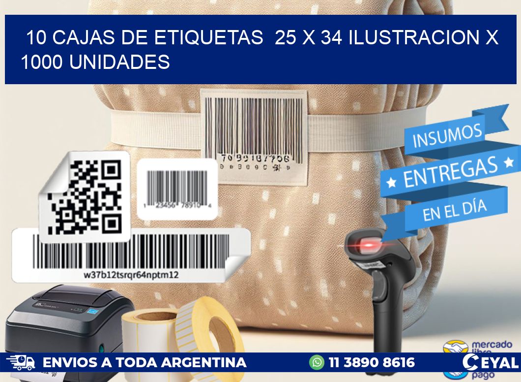 10 CAJAS DE ETIQUETAS  25 x 34 ILUSTRACION X 1000 UNIDADES