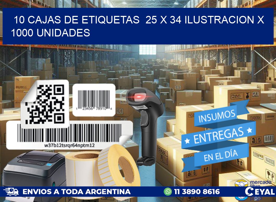 10 CAJAS DE ETIQUETAS  25 x 34 ILUSTRACION X 1000 UNIDADES