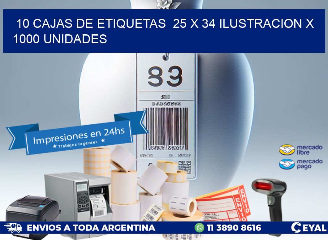 10 CAJAS DE ETIQUETAS  25 x 34 ILUSTRACION X 1000 UNIDADES