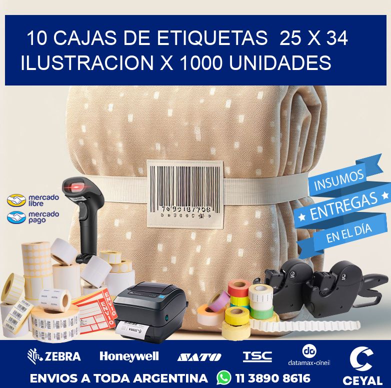10 CAJAS DE ETIQUETAS  25 x 34 ILUSTRACION X 1000 UNIDADES