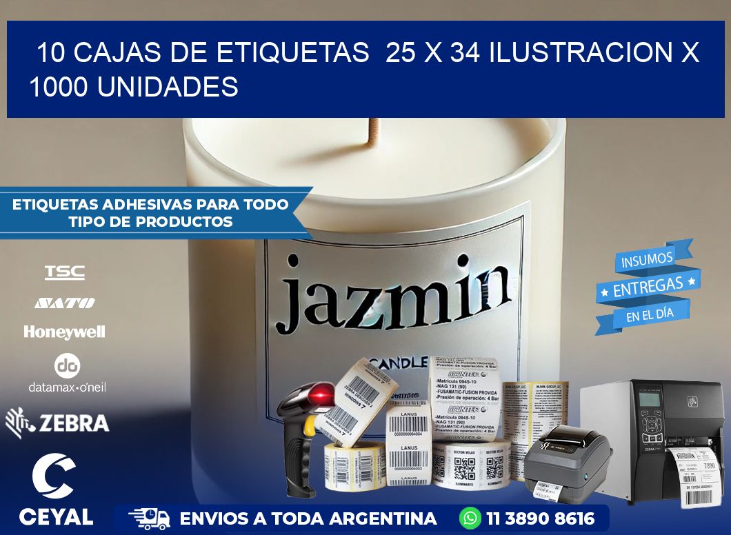 10 CAJAS DE ETIQUETAS  25 x 34 ILUSTRACION X 1000 UNIDADES