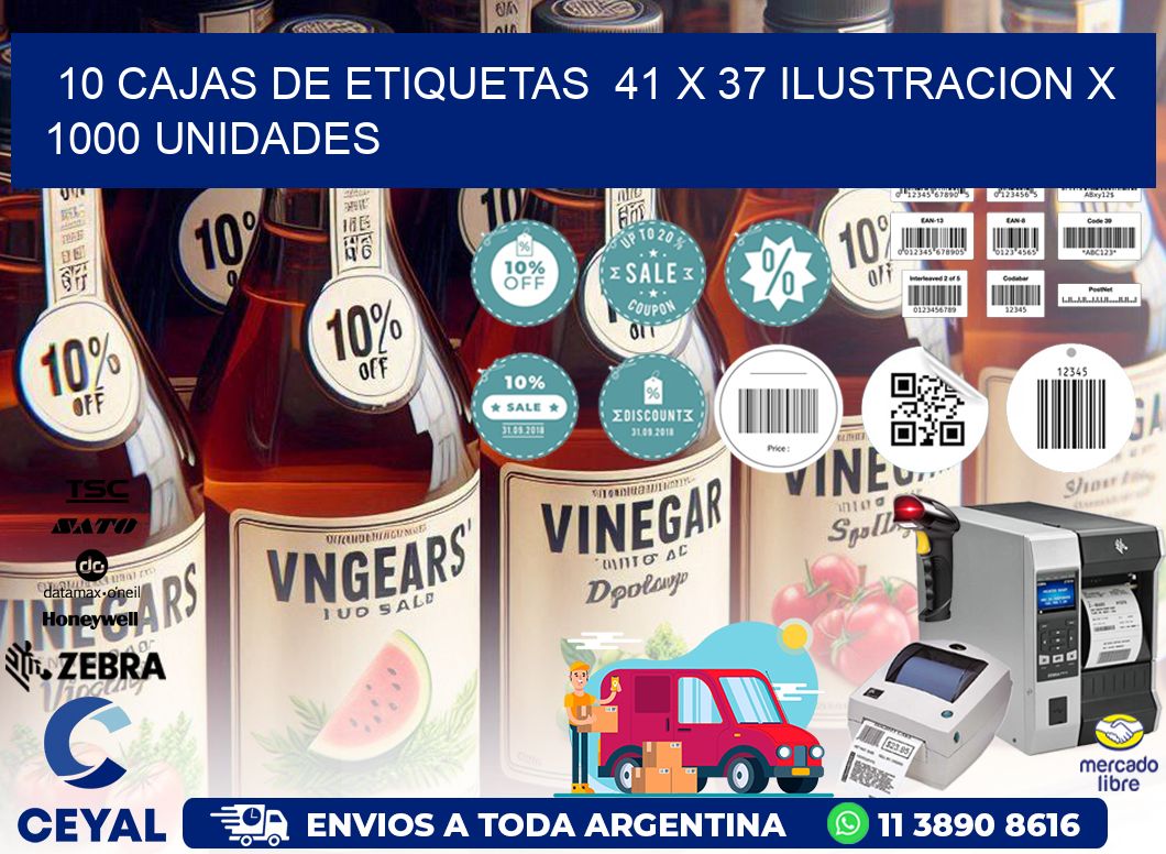 10 CAJAS DE ETIQUETAS  41 x 37 ILUSTRACION X 1000 UNIDADES