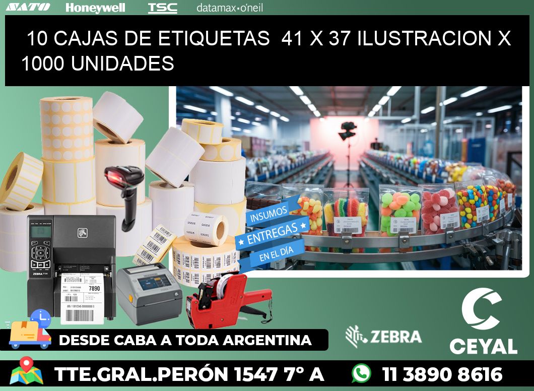 10 CAJAS DE ETIQUETAS  41 x 37 ILUSTRACION X 1000 UNIDADES