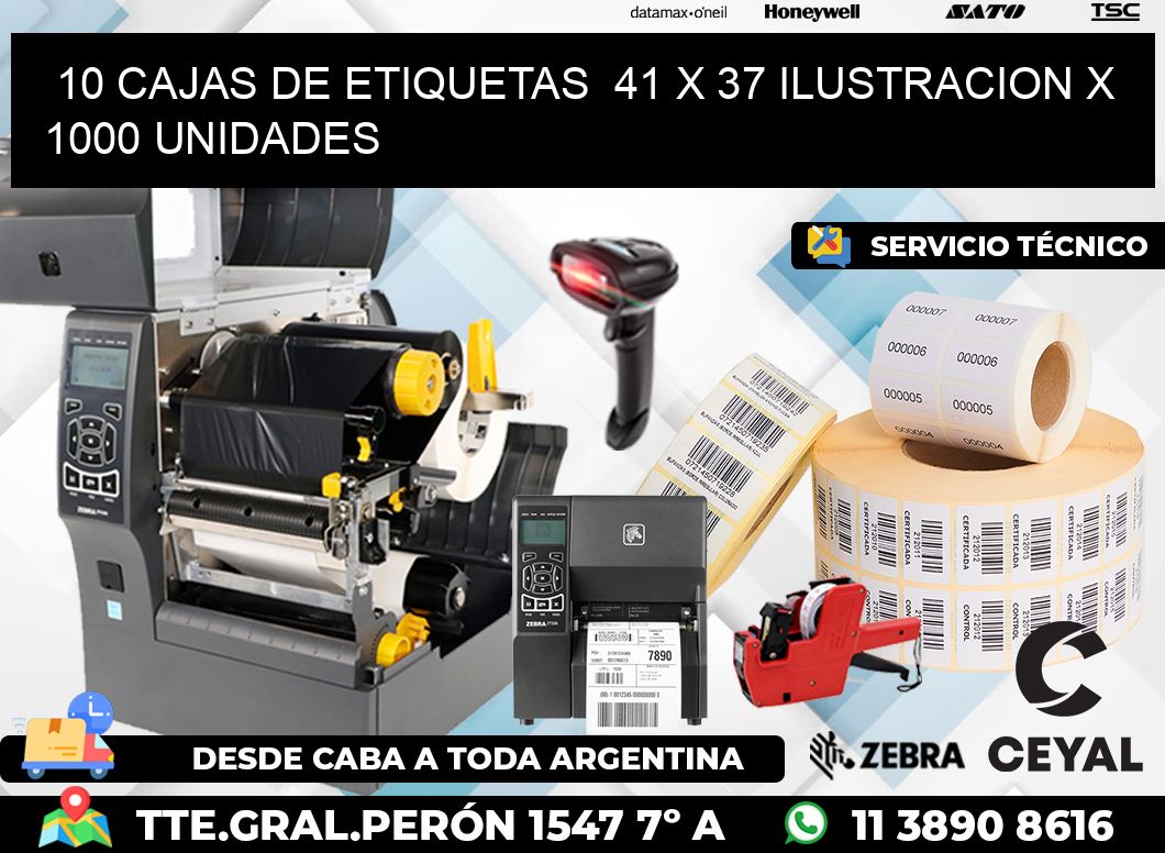 10 CAJAS DE ETIQUETAS  41 x 37 ILUSTRACION X 1000 UNIDADES