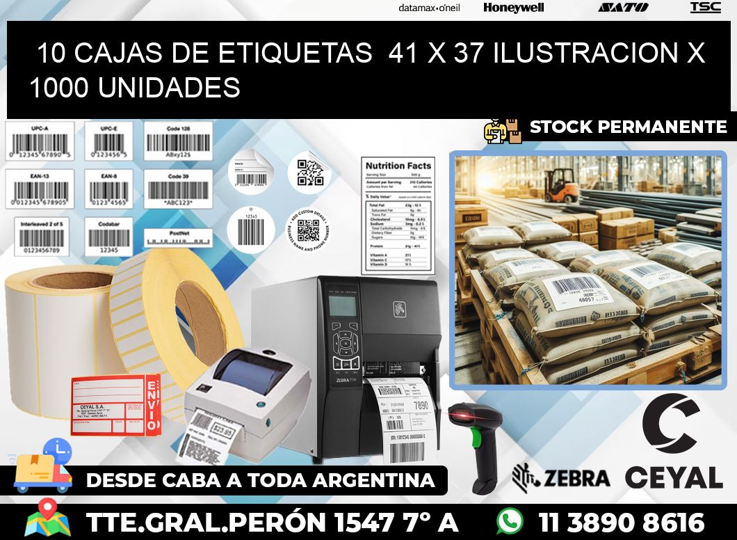 10 CAJAS DE ETIQUETAS  41 x 37 ILUSTRACION X 1000 UNIDADES